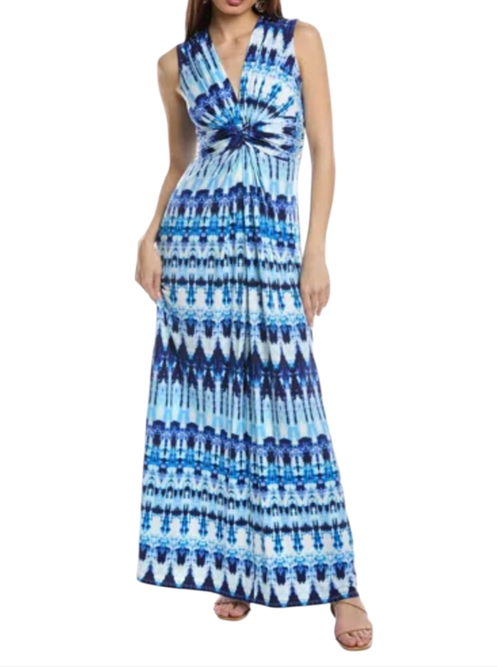 ELIZA J Blue White Tie Dye Groovy Twist Knot Waist Tie Jersey Maxi Dress .Size 4